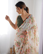 Thumbnail for Malishka Printed Georgette Multi Saree With Unstitched Blouse Piece - Distacart