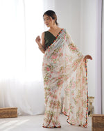 Thumbnail for Malishka Printed Georgette Multi Saree With Unstitched Blouse Piece - Distacart