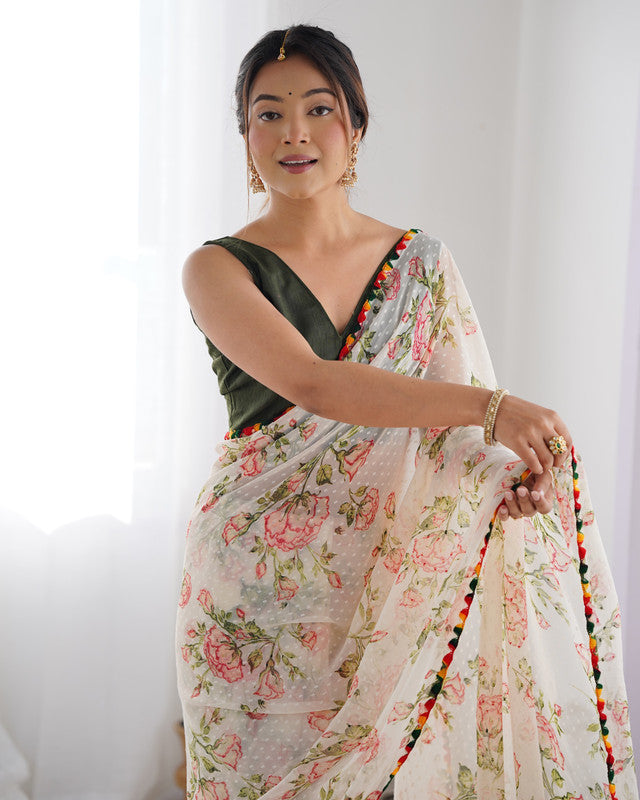 Malishka Printed Georgette Multi Saree With Unstitched Blouse Piece - Distacart