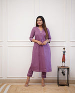 Thumbnail for Malishka Women's Lavender Rayon Slub Embroidered Straight Kurta Pant With Dupatta - Distacart