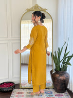 Thumbnail for Malishka Women's Mustard Vichitra Silk Embroidered Straight Kurta Pant With Dupatta