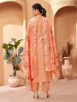 Thumbnail for Malishka Women's Peach Viscose Chanderi Embroidered Straight Kurta Pant With Dupatta - Distacart