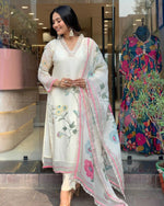 Thumbnail for Malishka Women's White Organza Embroidered Straight Kurta Pant With Dupatta - Distacart