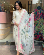 Thumbnail for Malishka Women's White Organza Embroidered Straight Kurta Pant With Dupatta - Distacart