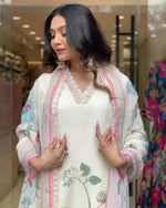 Thumbnail for Malishka Women's White Organza Embroidered Straight Kurta Pant With Dupatta - Distacart