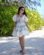 Thumbnail for Malishka Women's White Fully Stitched Cotton Embroidered Flared Dress - Distacart