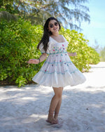 Thumbnail for Malishka Women's White Fully Stitched Cotton Embroidered Flared Dress - Distacart