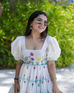 Thumbnail for Malishka Women's White Fully Stitched Cotton Embroidered Flared Dress - Distacart