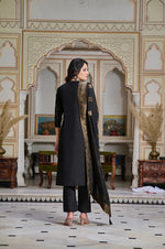 Thumbnail for Malishka Women's Black Chanderi Embroidered Straight Kurta Pant With Dupatta - Distacart