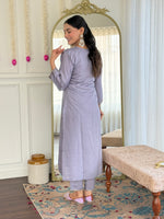 Thumbnail for Malishka Women's Grey Chanderi Silk Embroidered Straight Kurta Pant With Dupatta