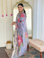 Thumbnail for Malishka Women's Grey Chanderi Silk Embroidered Straight Kurta Pant With Dupatta