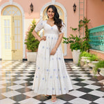 Thumbnail for Malishka Women's White Cotton Rayon Embroidered Fully Stitched Anarkali Gown - Distacart