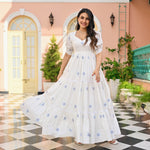 Thumbnail for Malishka Women's White Cotton Rayon Embroidered Fully Stitched Anarkali Gown - Distacart