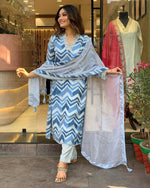 Thumbnail for Malishka Women's Blue Muslin Embroidered Straight Kurta Pant With Dupatta - Distacart