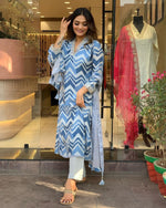 Thumbnail for Malishka Women's Blue Muslin Embroidered Straight Kurta Pant With Dupatta - Distacart