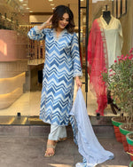 Thumbnail for Malishka Women's Blue Muslin Embroidered Straight Kurta Pant With Dupatta - Distacart
