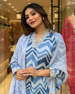 Thumbnail for Malishka Women's Blue Muslin Embroidered Straight Kurta Pant With Dupatta - Distacart