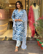 Thumbnail for Malishka Women's Blue Muslin Embroidered Straight Kurta Pant With Dupatta - Distacart