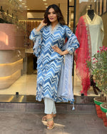 Thumbnail for Malishka Women's Blue Muslin Embroidered Straight Kurta Pant With Dupatta - Distacart