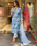 Thumbnail for Malishka Women's Blue Muslin Embroidered Straight Kurta Pant With Dupatta - Distacart