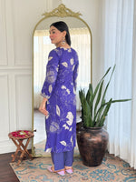 Thumbnail for Malishka Women's Blue Muslin Embroidered Straight Kurta With Pant