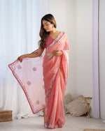 Thumbnail for NOZ2TOZ Sequence Twills Net Peach Saree With Unstitched Blouse Piece - Distacart