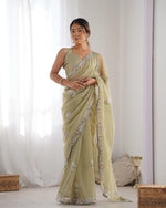Thumbnail for NOZ2TOZ Sequence Twills Net Pista Saree With Unstitched Blouse Piece - Distacart