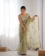 Thumbnail for NOZ2TOZ Sequence Twills Net Pista Saree With Unstitched Blouse Piece - Distacart