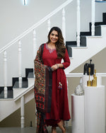 Thumbnail for Malishka Women's Red Viscose Rayon Embroidered Straight Kurta Pant With Dupatta
