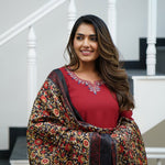 Thumbnail for Malishka Women's Red Viscose Rayon Embroidered Straight Kurta Pant With Dupatta