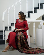 Thumbnail for Malishka Women's Red Viscose Rayon Embroidered Straight Kurta Pant With Dupatta