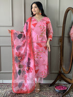 Thumbnail for Malishka Women's Pink Viscose Chanderi Embroidered Straight Kurta Pant With Dupatta - Distacart