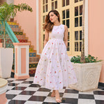 Thumbnail for Malishka Women's White Fully Stitched Cotton Embroidered Flared Gown - Distacart