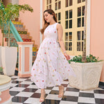 Thumbnail for Malishka Women's White Fully Stitched Cotton Embroidered Flared Gown - Distacart