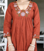 Thumbnail for Malishka Women's Orange Rayon Embroidered Flared Kurta Pant With Dupatta