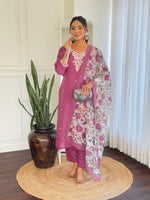 Thumbnail for Malishka Women's Pink Chanderi Silk Embroidered Straight Kurta Pant With Dupatta