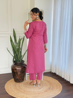 Thumbnail for Malishka Women's Pink Chanderi Silk Embroidered Straight Kurta Pant With Dupatta