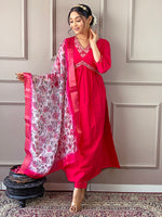 Thumbnail for Malishka Women's Gajri Viscose Chanderi Embroidered Straight Kurta Pant With Dupatta - Distacart