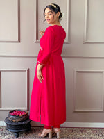 Thumbnail for Malishka Women's Gajri Viscose Chanderi Embroidered Straight Kurta Pant With Dupatta - Distacart