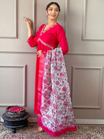 Thumbnail for Malishka Women's Gajri Viscose Chanderi Embroidered Straight Kurta Pant With Dupatta - Distacart