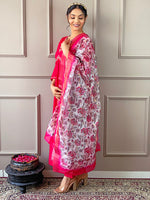 Thumbnail for Malishka Women's Gajri Viscose Chanderi Embroidered Straight Kurta Pant With Dupatta - Distacart