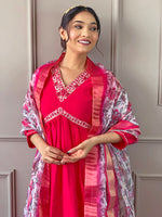 Thumbnail for Malishka Women's Gajri Viscose Chanderi Embroidered Straight Kurta Pant With Dupatta - Distacart