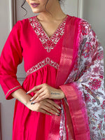 Thumbnail for Malishka Women's Gajri Viscose Chanderi Embroidered Straight Kurta Pant With Dupatta - Distacart