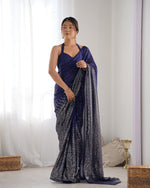 Thumbnail for NOZ2TOZ Sequence Georgette Blue Saree With Unstitched Blouse Piece - Distacart