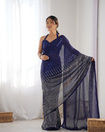 Thumbnail for NOZ2TOZ Sequence Georgette Blue Saree With Unstitched Blouse Piece - Distacart