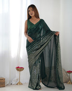 Thumbnail for NOZ2TOZ Sequence Georgette Green Saree With Unstitched Blouse Piece - Distacart
