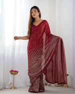 Thumbnail for NOZ2TOZ Sequence Georgette Red Saree With Unstitched Blouse Piece - Distacart