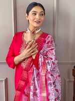 Thumbnail for Malishka Women's Pink Viscose Chanderi Embroidered Straight Kurta Pant With Dupatta - Distacart