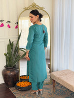 Thumbnail for Malishka Women's Rama Viscose Chanderi Embroidered Straight Kurta Pant With Dupatta
