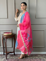 Thumbnail for Malishka Women's Cream Viscose Chanderi Embroidered Straight Kurta Pant With Dupatta - Distacart